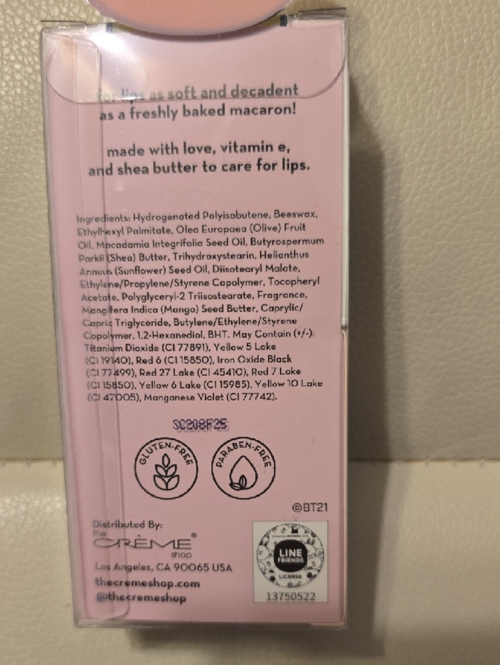 BT21 The Crème Shop Pink Macaron Lip Balm- White Peach - Picture 3 of 3
